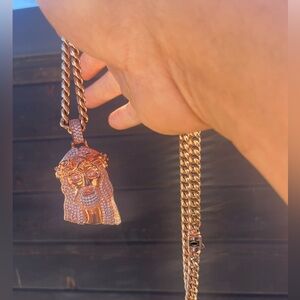 Rose Gold Chain Necklace with Pendant 26” long 18k plated jewelry. Good weight